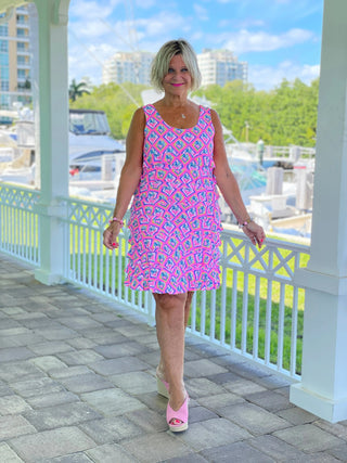 PALM TREE SIESTA LAYERED RUFFLE DRESS LULU-B