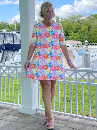 [PALM BEACH GARDEN ELBOW SLEEVE DRESS - Cathys Place