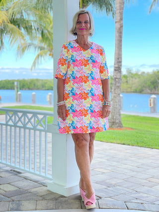 [PALM BEACH GARDEN ELBOW SLEEVE DRESS - Cathys Place