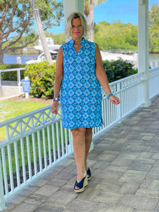 BAHAMA BLUE TURTLE COLLAR DRESS LULU-B