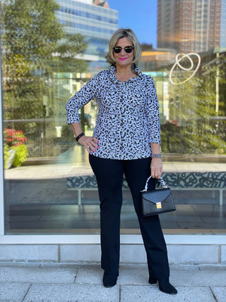 SNOW LEOPARD RUFFLE TOP - Cathys Place