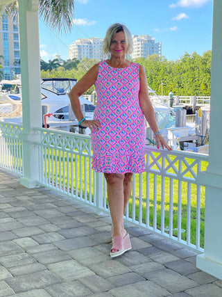 PALM TREE SIESTA SHIFT RUFFLE DRESS LULU-B