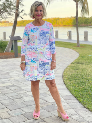 POST CARDS OF LOVE SLEEVE DRESS - Cathys Place