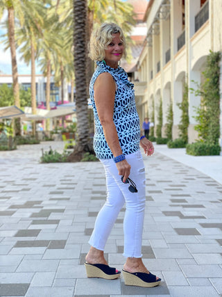 MELINA BLUE SLEEVELESS RUFFLE - Cathys Place