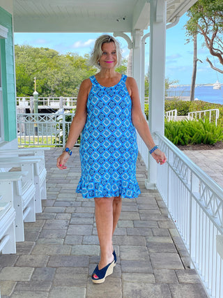 BAHAMA BLUE TURTLE HALTER  RUFFLE DRESS LULU-B