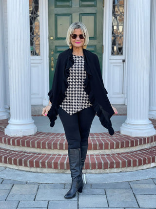 KHAKI HOUNDSTOOTH ASYMMETRIC TOP FINAL SALE LULU-B