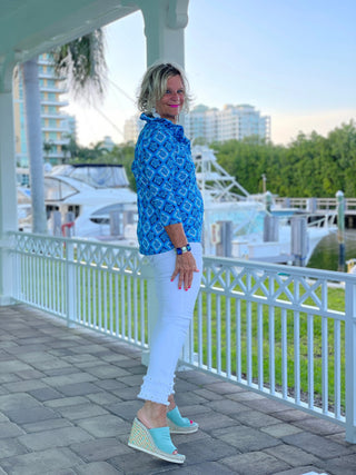 BAHAMA BLUE RUFFLE TOP LULU-B