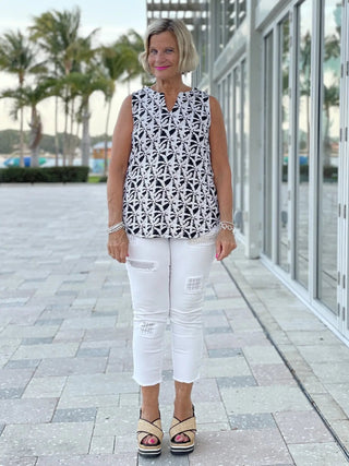 BLACK AND BEIGE SLEEVELESS TOP - Cathys Place