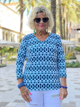 MELINA BLUE V NECK TOP LULU-B