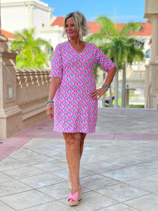 PALM TREE SIESTA ELBOW SLEEVE DRESS LULU-B