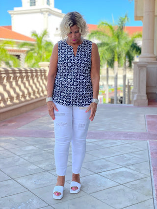 BRIGHTEN BLUE SLEEVELESS V NECK - Cathys Place