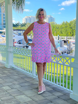 PALM TREE SIESTA SHIFT RUFFLE DRESS LULU-B
