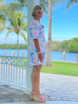 POST CARDS OF LOVE ELBOW SLEEVE DRESS - Cathys Place