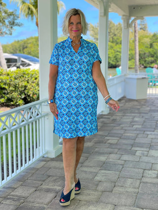 BAHAMA BLUE TURTLE SHORT SLEEVE DRESS LULU-B