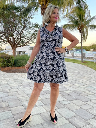 NAUTICAL LANE RUFFLE DRESS - Cathys Place