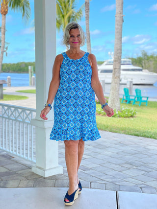 BAHAMA BLUE TURTLE HALTER  RUFFLE DRESS LULU-B
