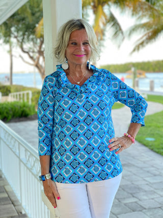 BAHAMA BLUE RUFFLE TOP LULU-B