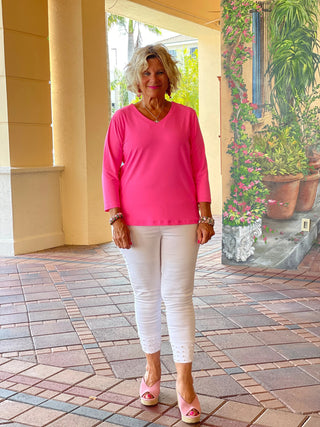 HOT PINK V NECK SLEEVE LULU-B