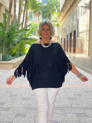 BLACK FRINGE TOP Cathys Place