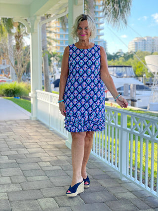 PINEAPPLE VACA SHIFT RUFFLE DRESS LULU-B