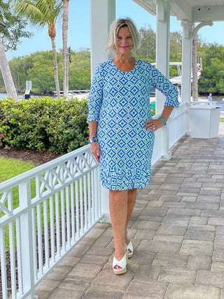 AQUA DIAMOND RUFFLE SLEEVE DRESS LULU-B