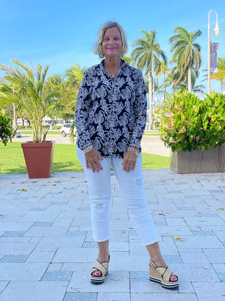 NAUTICAL LANE ZIPPER TOP - Cathys Place