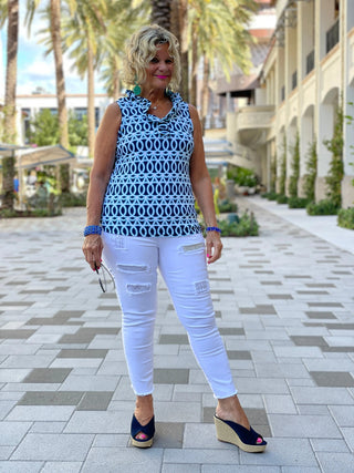 MELINA BLUE SLEEVELESS RUFFLE - Cathys Place