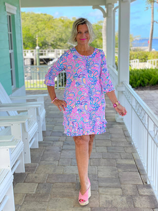 CAROLINA PAISLEY RUFFLE SLEEVE DRESS LULU-B