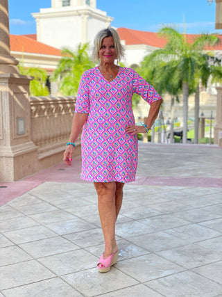 PALM TREE SIESTA ELBOW SLEEVE DRESS LULU-B