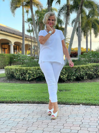 WHITE WAFFLE COTTON SHORT SLEEVE - Cathys Place