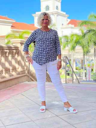 BRIGHTEN BLUE ASYMMETRIC TOP - Cathys Place