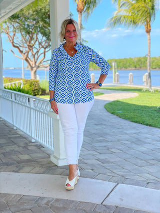 AQUA DIAMONDS  RUFFLE TOP LULU-B