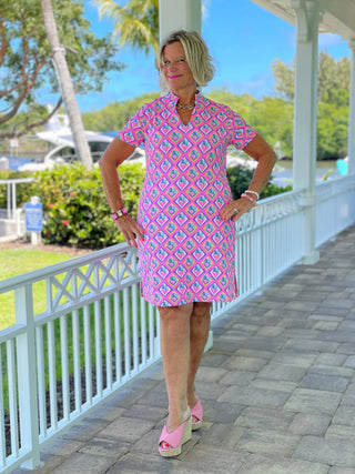 PALM TREE SIESTA SHORT SLEEVE DRESS LULU-B