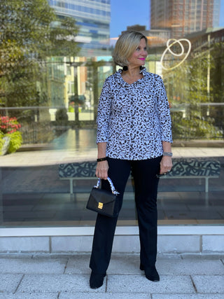 SNOW LEOPARD RUFFLE TOP - Cathys Place