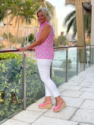 PALM TREE SIESTA SLEEVELESS ZIPPER TOP LULU-B