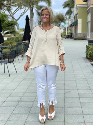 STONE WAFFLE 3 BUTTON TOP - Cathys Place