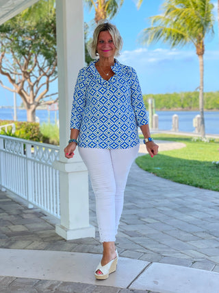 AQUA DIAMONDS  RUFFLE TOP LULU-B