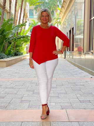 CRIMSON RED ASYMMETICAL TOP LULU-B
