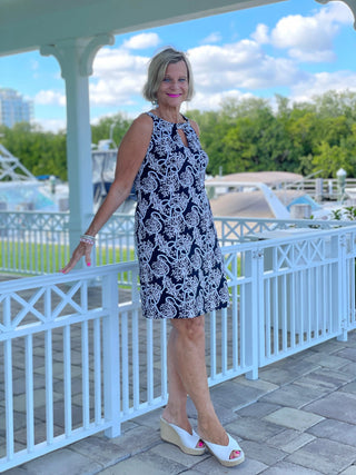 NAUTICAL LANE KEYHOLE DRESS - Cathys Place