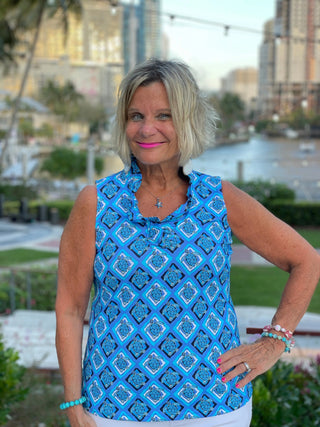 BAHAMA BLUE TURTLE SLEEVELESS RUFFLE LULU-B