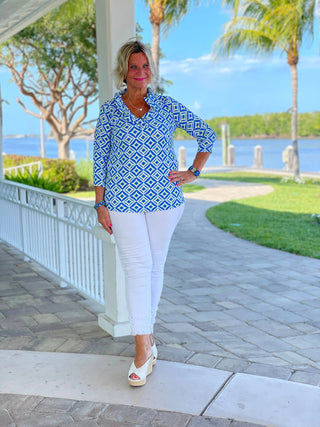 AQUA DIAMONDS  RUFFLE TOP LULU-B