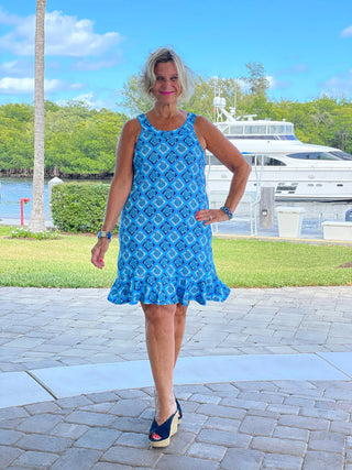 BAHAMA BLUE TURTLE HALTER  RUFFLE DRESS LULU-B
