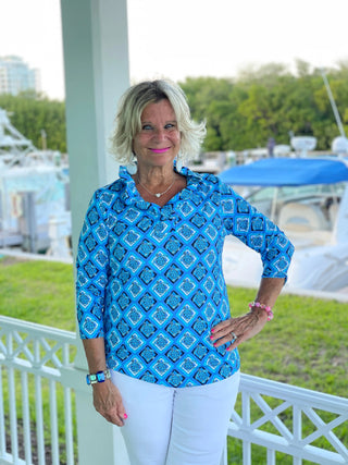 BAHAMA BLUE RUFFLE TOP LULU-B