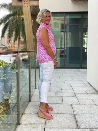 PALM TREE SIESTA SLEEVELESS ZIPPER TOP LULU-B