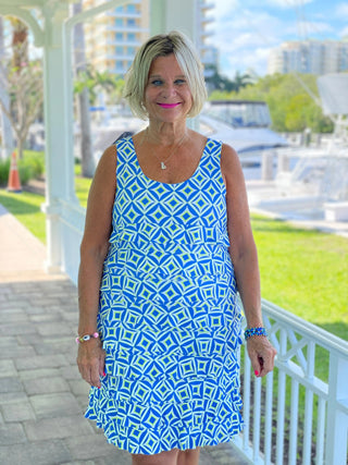 AQUA DIAMONDS LAYERED RUFFLE DRESS LULU-B