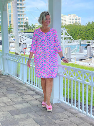 PALM TREE SIESTA RUFFLE SLEEVE DRESS LULU-B