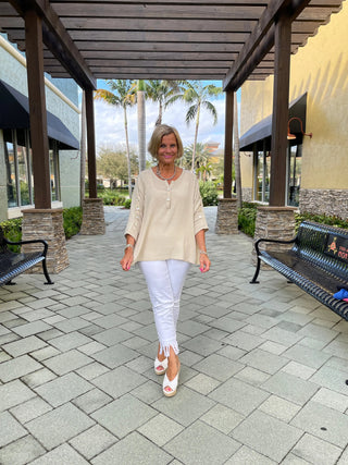 STONE WAFFLE 3 BUTTON TOP - Cathys Place