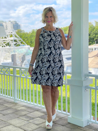 NAUTICAL LANE HALTER DRESS - Cathys Place