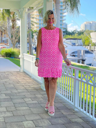 PINK DIAMONDS SHIFT RUFFLE DRESS LULU-B