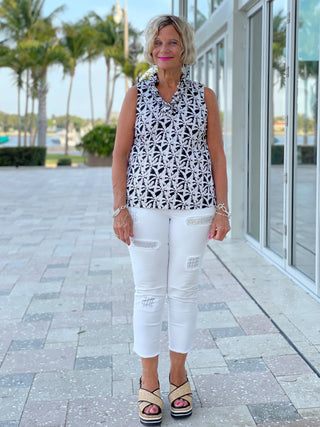 BLACK AND BEIGE SLEEVELESS RUFFLE - Cathys Place
